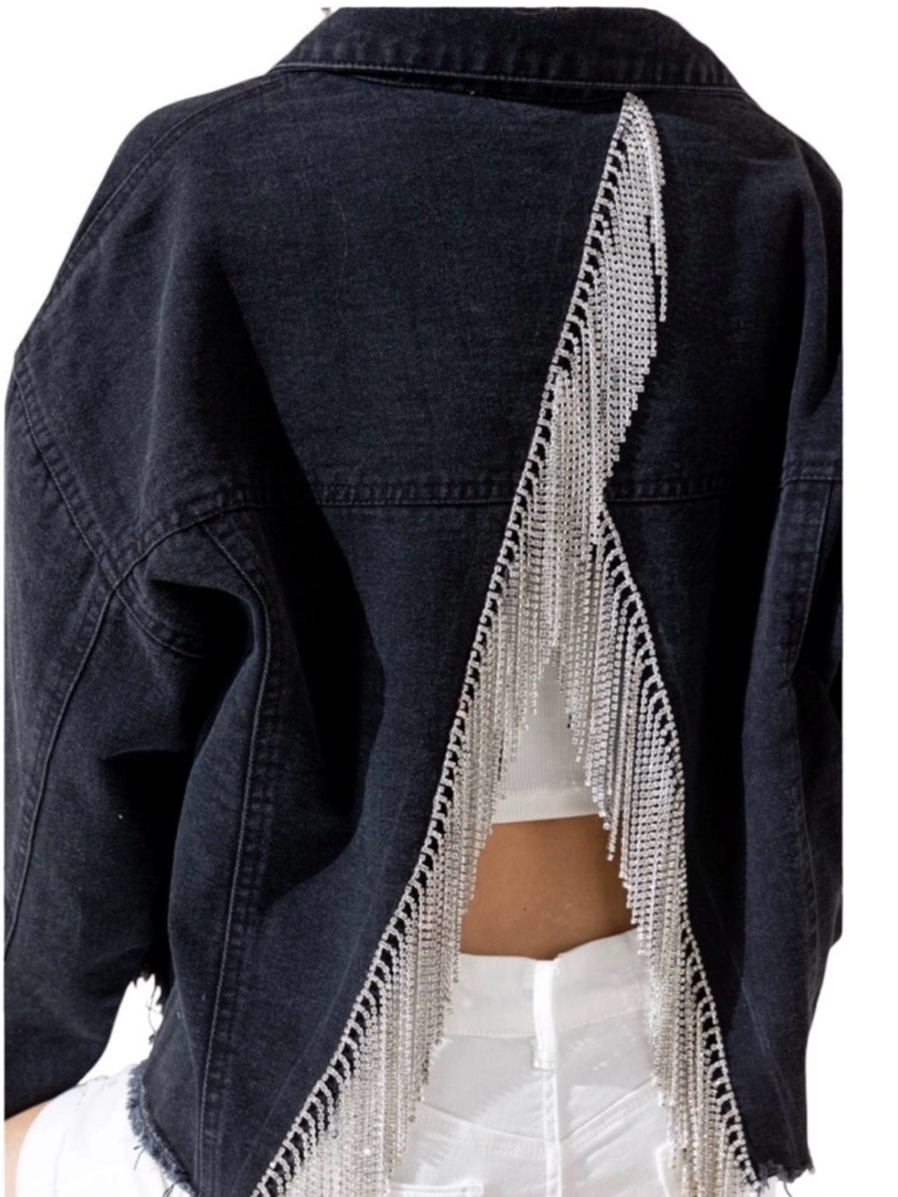 Blue B Distressed Rhinestone Black Denim Jacket